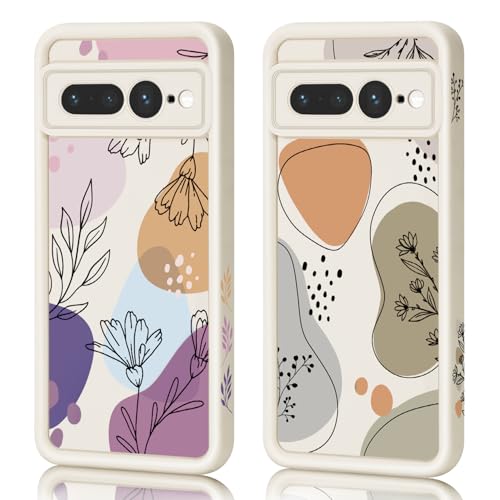 AICISINGN 2 Stück Handyhülle für Google Pixel 7 Pro Hülle Aesthetic Blumen mit Muster Matte Case Frauen Mädchen Weich TPU Schutzhülle Stoßfest Bumper Case für Google Pixel 7 Pro 01