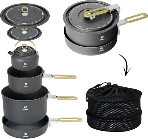 Alocs Portable Non-Stick Camping Cookware Set with Enhanced Grip - Lightweight Outdoor Cookware for Kitchen, Picnic, Hiking, and Fishing