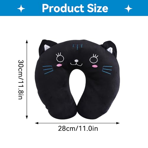 Cute U-Shaped Pillows with Animal, Ultra Soft Kids Neck Pillow Kids Neck Support for Children/Boys/Girls/Travel(Black cat) by Cyrank - Image 2