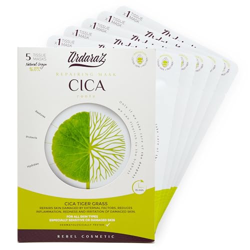 Ardaraz - Hydraterend, herstellend, verzachtend en versterkend gezichtsmasker geïmpregneerd met CICA Serum, centella asiatica. Set van 5 gezichtsmaskers.
