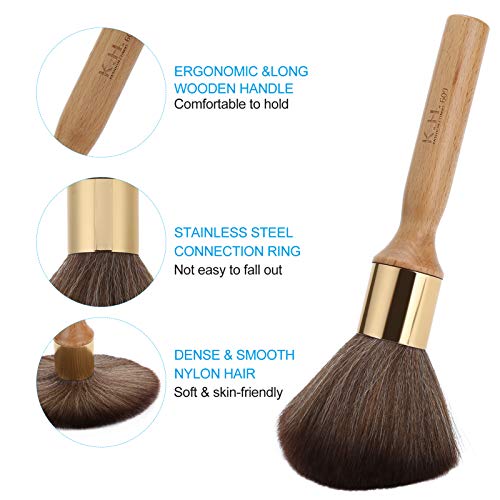 Barbier Hals Duster Brush, Weiche Kehrbürste für Kaputtes Haar Friseur Reinigungsbürste für Kaputtes Haar Hair Sweep Friseurwerkzeug für Salon oder Hausgebrauch(Holzfarbe)