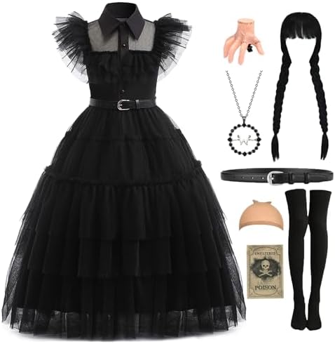 Halloween Costumes Women Girls Long Black Dress with Acceeeories ...