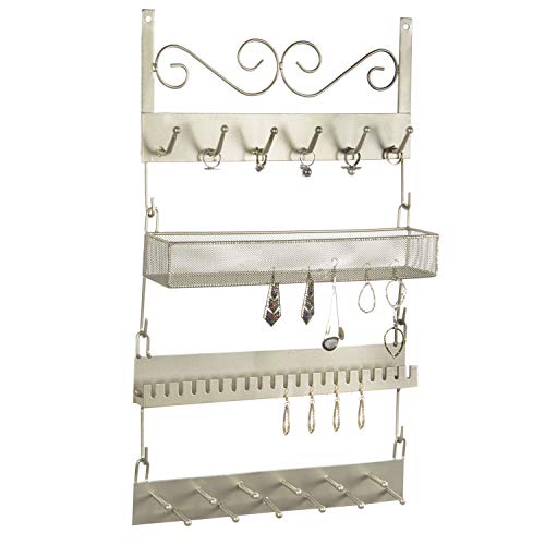 MyGift 4-Tier Brass-Tone Metal Wall Hanging Jewelry Organizer Rack
