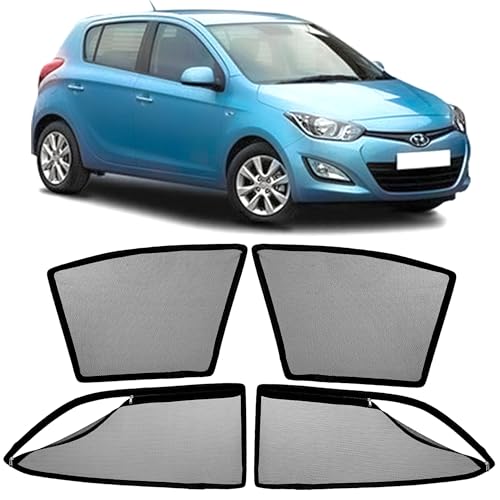 Image of AutoStory Magnetic Car Sunshade for Old i20 2008-2014 | Front Half Cut for Mirror Visibility + Rear Full Coverage with Zipper | Heavy Heat & UV Protection | Privacy Side Window Curtains Shades