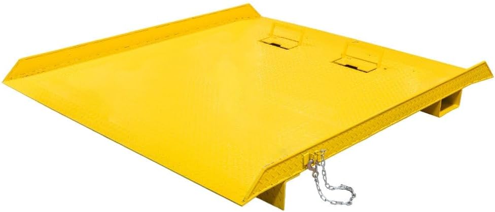 Mytee Products 84" x 96" Heavy Duty Shipping Container Ramp w/Fold-Down Loop Flips, Safety Chain & Pin - Forklift Compatible - 15,000 lbs - Spray Paint Coated Steel - Yellow