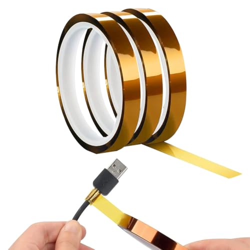 Hitzebeständiges Klebeband,3 Rollen Kapton Tape,Hohe Temp Tape,Hitzebeständiges Tape,Hochtemperatur Klebeband,Polyimid Film Klebeband Hochtemperaturband,für 3D-Drucker Löten,Isolierenden Leiterplatten