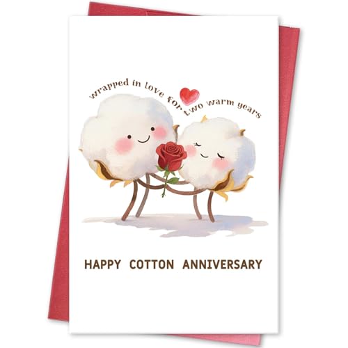 hvdler Happy 2nd Anniversary Card for Women Men, Cute Cotton Anniversary Card Gift for Husband Wife...