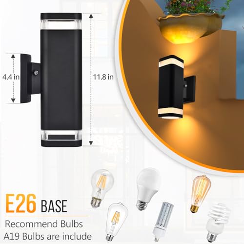 Image of rosykite LED Outdoor Wall Sconce, Dusk to Dawn Outdoor Lighting Fixture, Modern Up Down Porch Lights ETL Listed, Aluminum Exterior Wall Lights for Garage Door,House,Patio 2 Pack