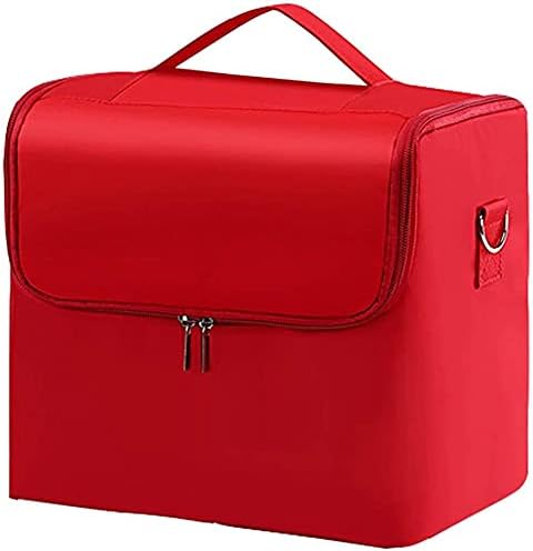Cosmetic Travel Cases Makeup Case, Makeup Box with Shoulder Strap, Professional Multifunction Beauty Cosmetic Organiser Travel Vanity Case (Red)