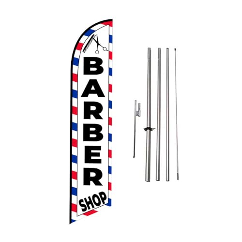 Barber Shop Feather Banner Swooper Flag, Includes 15FT Pole Kit
