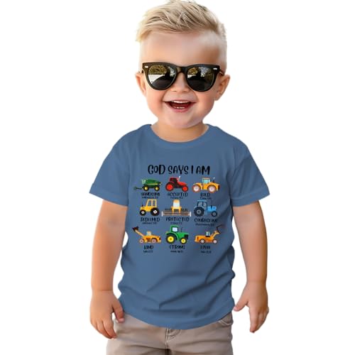 Chico para camiseta GOD SAYS I AM Impresora Camiseta Verano Niños Top Divertido Patrón Coche Camiseta Bebé Camisas Niños Camisas Cuello Redondo Manga Corta Tops Hermanos Camisetas Niños, azul, 2-3