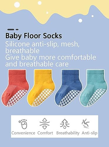 8 Pairs Baby Boys Girls Grips Crew Socks Non Slip Ankle Socks Infant Cotton Baby Socks for Toddler, Kids2