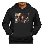 MERCHANDMANIA Sudadera Negra con Capucha El Capitan Harlock heroe Pirata del Espacio Adulto Poliester algodón Sweatshirt.
