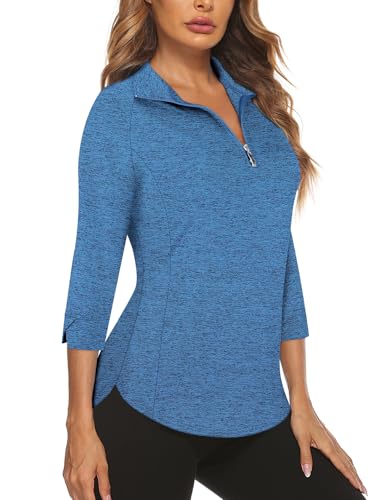 Image of Cucuchy Style Womens Golf Shirt 3 /4 Sleeve Quarter Zip Workout Tennis Tops Quick Dry UPF 50+ Shirts
