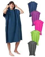 Fit-Flip Strandponcho für Erwachsene mit Kapuze - schnelltrocknend, kompakt und Ultraleicht - Badeponcho aus Mikrofaser für Damen und Herren (Größe L, Marineblau/Grau)