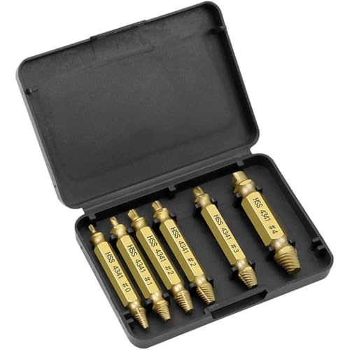 مجموعة استخراج البراغي، مجموعة دليل ازالة البراغي التالفة المكسورة، مجموعة تثبيت سهلة الخروج، 6 قطع (ذهبي)