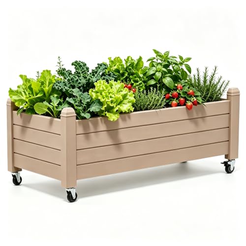 NBYSGO Raised Garden Bed with Wheels 74" Outdoor Planter Box Drainage,Brown