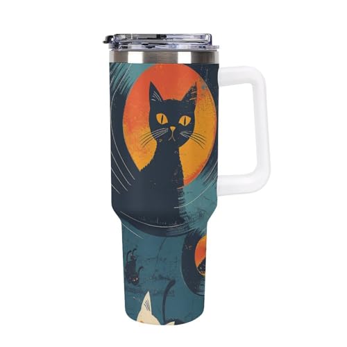 SMAZDFXX Mug isotherme Record Gatto - Design compact et isolé - Garde les boissons chaudes pendant des heures - Gobelet de voyage 1,2 L