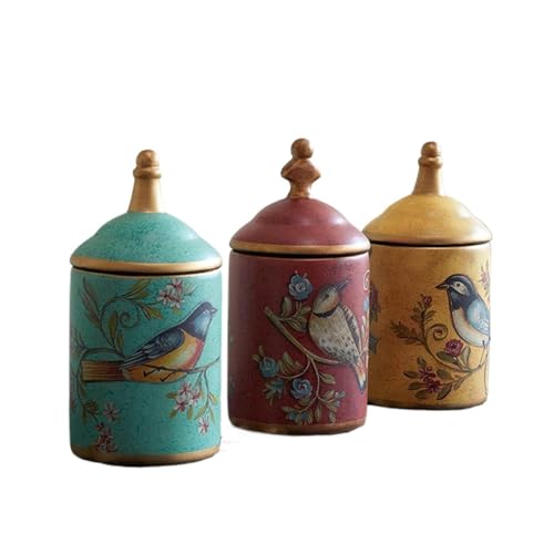 ZIUBMVDYC Tarro de té de cerámica, Juego de 3 recipientes almacenamiento cerámica for té, estilo chino vintage