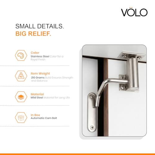 Image of Volo Premium Automatic Cam Tower Bolt /Kent Tower Bolt /Tower Bolt /Door Latch /kundi /chitakni /Chitkini (Brass TowerBolt) (Silver Satin Finish) (1 Set)