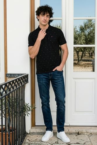 Image of Louis Philippe Men's Slim Fit Premium High-End Pique in Superior Cotton All Over Print Half Sleeve Polo Tshirt for Everyday Essentials