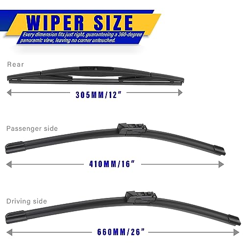 Image of 3 wipers Replacement for 2017-2023 Subaru Impreza /2018-2023 Subaru crosstrek, Windshield Wiper Blades Original Equipment Replacement - 26 inch /16 inch /12 inch (Set of 3)