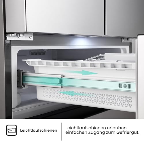 Hisense RF540N4SBI2 French Door Kühl-Gefrierkombination/ NoFrostPlus/ Inverter-Kompressor/ ConvertActive/ CrispZone/ 181,7 cm/ Kühlteil 302 l/ Gefrierteil 178 l/ 40 dB/ 310 kWh/ Jahr/ Inox-Look