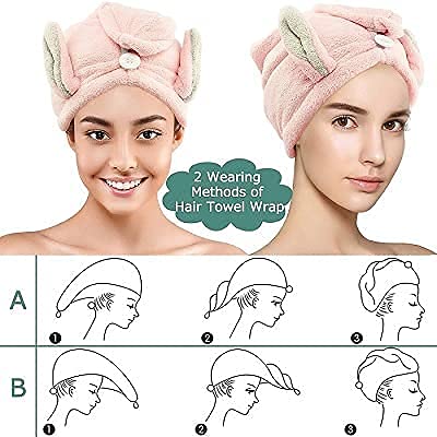 NEERAK Luxury Hair Drying Cap – Ultra-Absorbent Microfiber Towel Wrap for Fast Drying & Damage-Free Hair – Ideal for Curly, Thick, or Fine Hair (Random Colour) Pack of 2 1