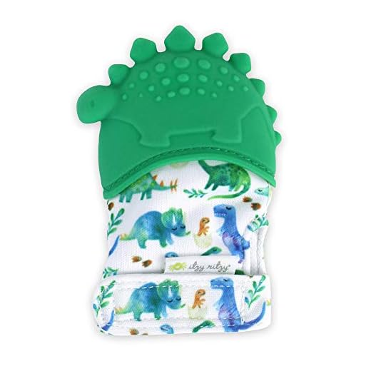 Itzy Ritzy Silicone Teething Mitt - Soothing Infant Teething Mitten with Adjustable Strap, Crinkle Sound & Textured Silicone to Soothe Sore & Swollen Gums - for Ages 3 Months & Up (Green Dinosaur)