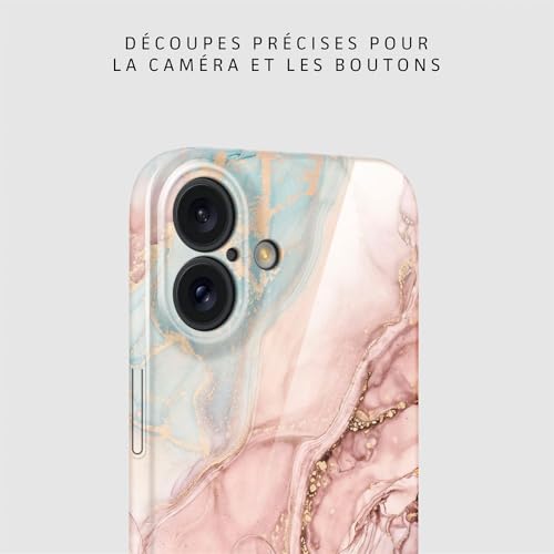 Coque iPhone 16 Plus rigide pailletée marbre rose et gris ONEFLOW - 7