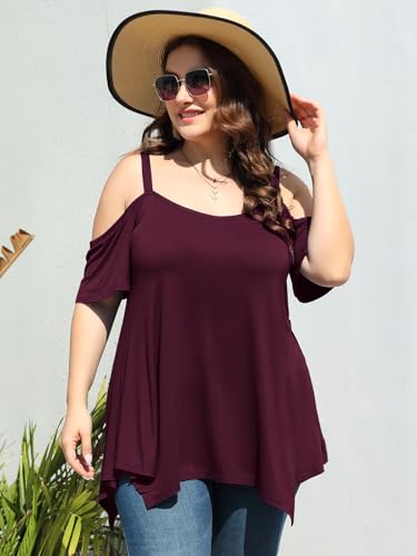 Image of LARACE Cold Shoulder Tops for Womens Summer Clothes Spaghetti Strape Tunic Oversized Shirts Asymmetrical Plus Size Blouse