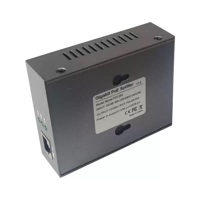 PS1224 Gigabit PoE Splitter IEEE 802.3bt Tipo 4 Alta Potencia 72W 12V 19V 24V Salida DC 10-100-1000Mbps Metal Unidad 1 para Cámara IP PTZ Industrial y AP Inalámbrico miniatura 1