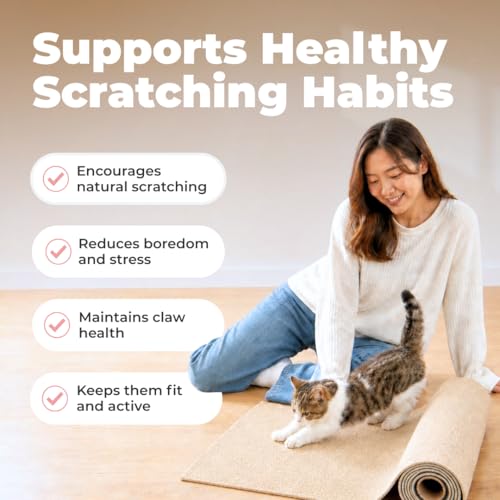 Image of Best Pet Supplies Catify Cat Scratcher, Fun Interactive Scratchers, Posts, Poles, Claw Safe, Furniture Saver Indoor Play Support Natural Cat Behaviors Heavy Duty - Beige Mat - L: 39 inch