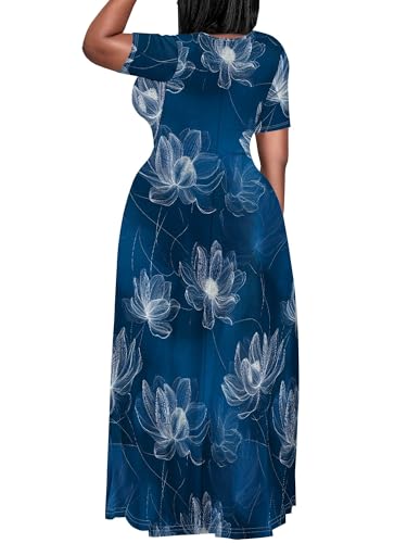 Image of PinkPatty Women's Plus Size Maxi Dresses Short Sleeve Sundress Summer T-Shirt Beach Long Dress with Pockets