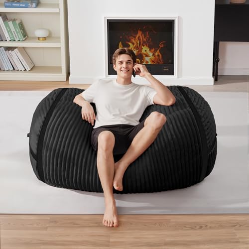 Image of 4FT Bean Bag Chair 4'Big Bean Bag Chairs with Adults, Large Beanbag Chair | Bean bag Lounger with Machine Washable Cover Corded Plush Fabric, Comfy Chairs for Living Room Bedroom Dorm, Black