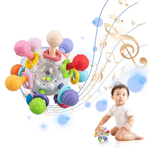 Niaetuto Hochet Bebe,Jouet Hochet Dentition Bébé,Silicone Jouet Eveil Bebe 3-6 mois,Jouets d'éveil Motricité d'Activité,Balle de Préhension Jeu,Montessori Bebe eveil 0 3 6 9 12mois,Cadeau Naissance
