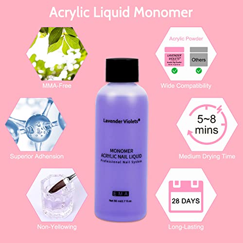 Lavender Violets Acrylic Nail Kit For Beginner, 12 Colors Acrylic Powder With Essential Clear White Pink, Ema Monomer Liquid, Acrylic Nail Brush & Nail Forms Tips For Nail Extension N960A #TOP4