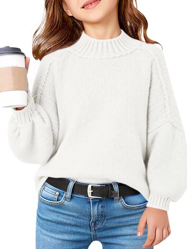 Haloumoning Girls Oversized Sweater Kids Batwing Long Sleeve Mock Neck Pullover Fall Clothes 5-14Y
