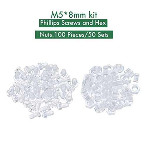 Pzsmocn 100 Pieces/50 Sets M5*8 mm PC Transparent Plastic Cross-recessed Round Head Screws and Hexagonal Nuts Kit - Image 3