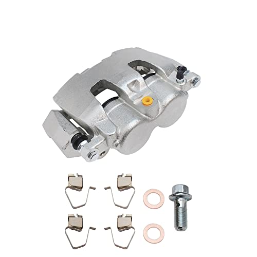 Image of Detroit Axle - Front Drilled & Slotted Rotors + Left Brake Caliper Replacement for 2005-2008 Mitsubishi Raider Dodge Dakota - 3pc Set