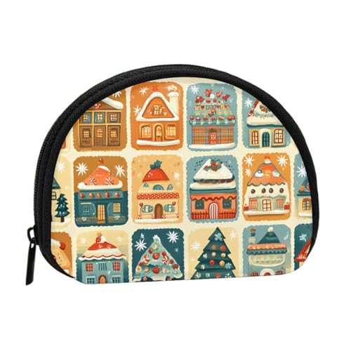 Portable Coin Purse Xmas-Gingerbread-Houses Mini Zippered Money Pouch Card Holder
