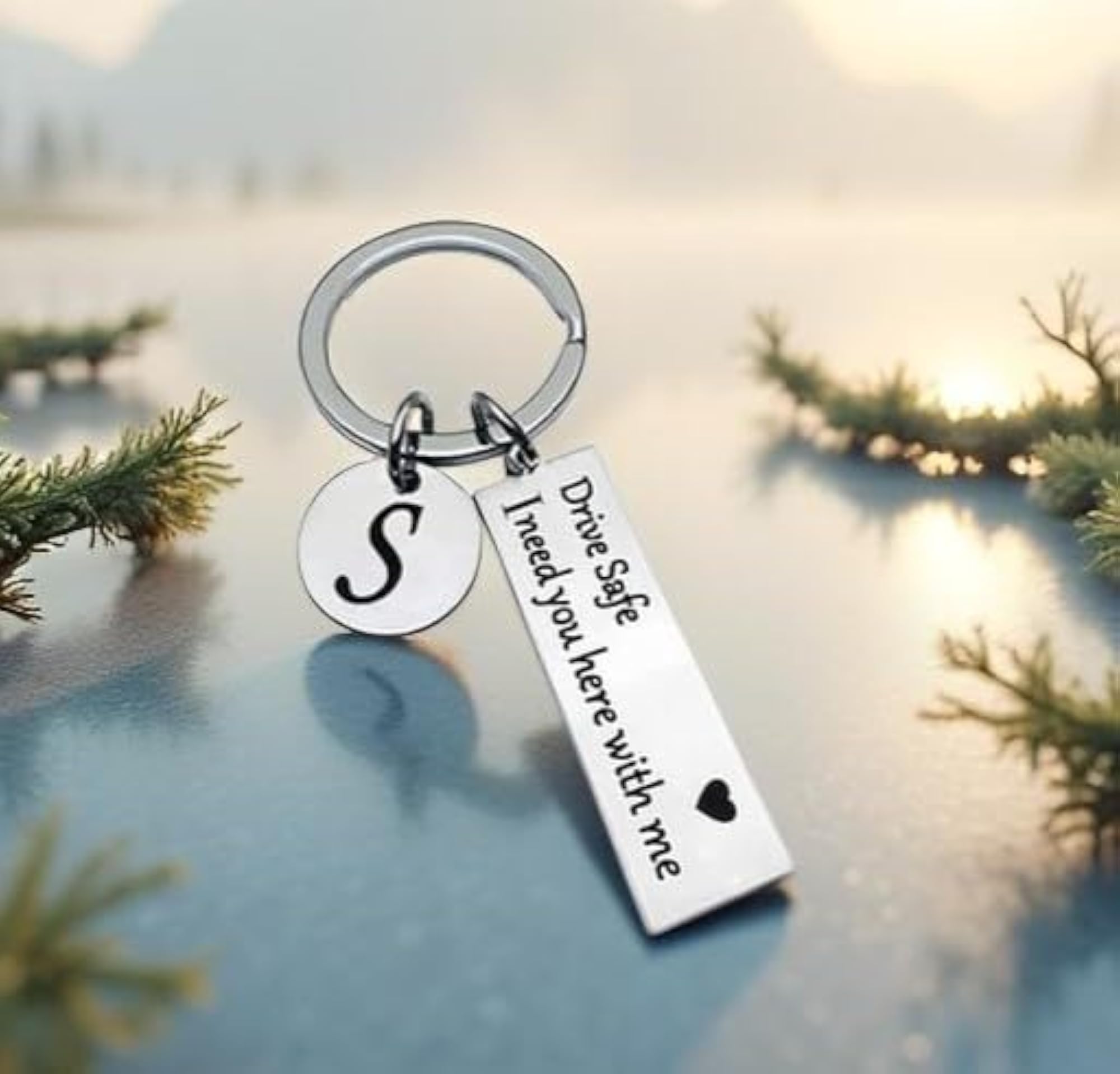 S Letter Drive Safe Keychain, Engraved Stainless Steel