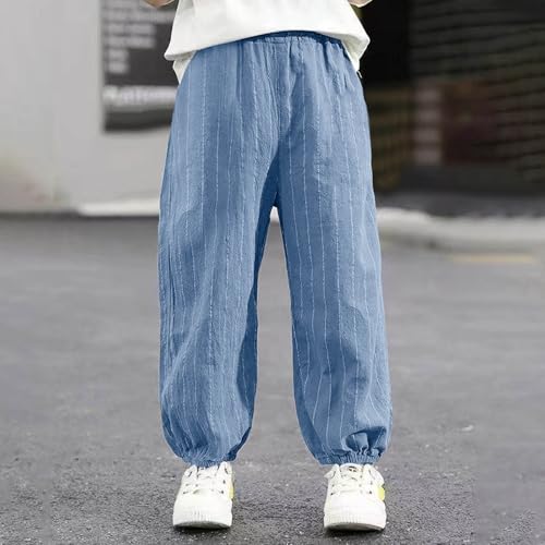 Boys Girls Pants Drawstring Elastic Waist Striped Hiking School Pants Lightweight Summer Sweatpants Kids 2-12 Years2