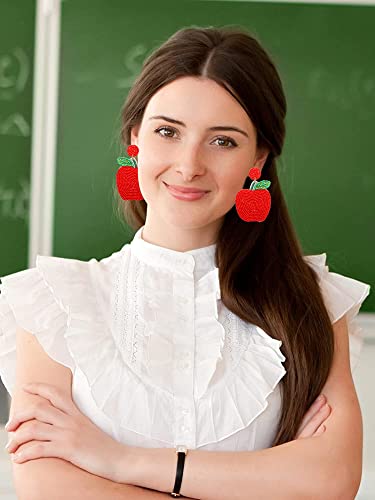 Beaded Earrings HandmadeTeacher Apple Bead Dangling Earrings Funny Fruit Drop Dangle Earrings for Women Teacher’s Day Appreciation Back to School Jewelry Gifts2