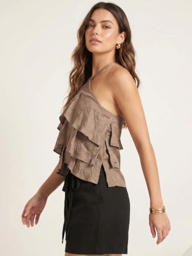 Image of Selvia Halter Neck Layered Ruffle Tops for Women Western