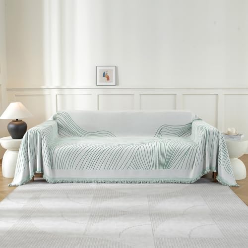 Housse de canapé 4 places YSTELLAA 180×380CM vert clair