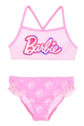 Barbie Girls 2-Piece Bikini Swimsuit Pink and Blue with Logo, pink, 8 Years