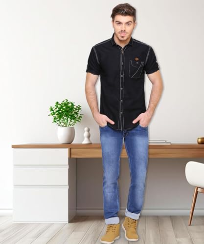 Image of Kuons Avenue Men's Half Sleeve Smart Casual Denim Shirt | Jeans Shirt for Men
