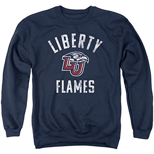 Liberty University Official Flames Logo Unisex Adult Crewneck Sweatshirt,Navy, Medium