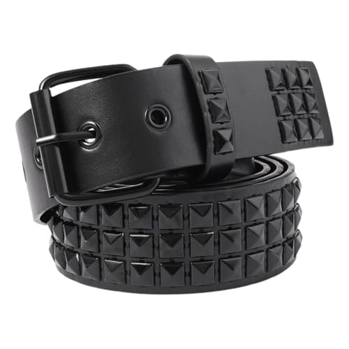 JAMAKALA Womens Studded Belt Punk Rock Belt for Women Men Goth Rivet Triple Grommet Black PU Leather Gothic Belts Accessories for Jeans Pants